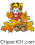 Illustration of a Cartoon Paint Brush Mascot with Autumn Leaves and Acorns in the Fall by Mascot Junction