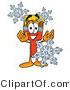 Illustration of a Cartoon Paint Brush Mascot with Three Snowflakes in Winter by Mascot Junction