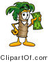 Illustration of a Cartoon Palm Tree Mascot Holding a Dollar Bill by Mascot Junction