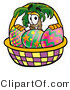 Illustration of a Cartoon Palm Tree Mascot in an Easter Basket Full of Decorated Easter Eggs by Mascot Junction