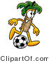 Illustration of a Cartoon Palm Tree Mascot Kicking a Soccer Ball by Mascot Junction