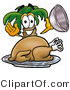 Illustration of a Cartoon Palm Tree Mascot Serving a Thanksgiving Turkey on a Platter by Mascot Junction