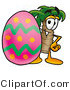 Illustration of a Cartoon Palm Tree Mascot Standing Beside an Easter Egg by Mascot Junction