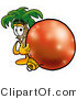 Illustration of a Cartoon Palm Tree Mascot Standing with a Christmas Bauble by Mascot Junction