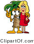 Illustration of a Cartoon Palm Tree Mascot Talking to a Pretty Blond Woman by Mascot Junction