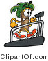 Illustration of a Cartoon Palm Tree Mascot Walking on a Treadmill in a Fitness Gym by Mascot Junction