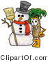 Illustration of a Cartoon Palm Tree Mascot with a Snowman on Christmas by Mascot Junction