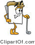 Illustration of a Cartoon Paper Mascot Leaning on a Golf Club While Golfing by Mascot Junction