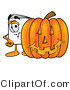 Illustration of a Cartoon Paper Mascot with a Carved Halloween Pumpkin by Mascot Junction
