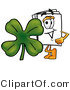 Illustration of a Cartoon Paper Mascot with a Green Four Leaf Clover on St Paddy's or St Patricks Day by Mascot Junction