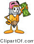 Illustration of a Cartoon Pencil Mascot Holding a Dollar Bill by Mascot Junction