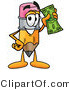 Illustration of a Cartoon Pencil Mascot Holding a Dollar Bill by Toons4Biz