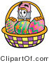 Illustration of a Cartoon Pencil Mascot in an Easter Basket Full of Decorated Easter Eggs by Toons4Biz