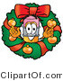 Illustration of a Cartoon Pencil Mascot in the Center of a Christmas Wreath by Mascot Junction