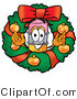 Illustration of a Cartoon Pencil Mascot in the Center of a Christmas Wreath by Toons4Biz