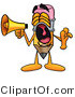 Illustration of a Cartoon Pencil Mascot Screaming into a Megaphone by Mascot Junction