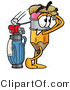 Illustration of a Cartoon Pencil Mascot Swinging His Golf Club While Golfing by Mascot Junction