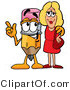 Illustration of a Cartoon Pencil Mascot Talking to a Pretty Blond Woman by Mascot Junction