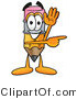 Illustration of a Cartoon Pencil Mascot Waving and Pointing by Mascot Junction