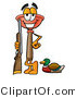 Illustration of a Cartoon Plunger Mascot Duck Hunting, Standing with a Rifle and Duck by Mascot Junction