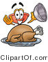 Illustration of a Cartoon Plunger Mascot Serving a Thanksgiving Turkey on a Platter by Mascot Junction