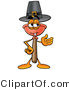 Illustration of a Cartoon Plunger Mascot Wearing a Pilgrim Hat on Thanksgiving by Mascot Junction