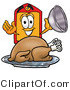 Illustration of a Cartoon Price Tag Mascot Serving a Thanksgiving Turkey on a Platter by Mascot Junction