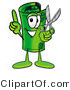 Illustration of a Cartoon Rolled Money Mascot Holding a Pair of Scissors by Mascot Junction