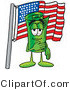 Illustration of a Cartoon Rolled Money Mascot Pledging Allegiance to an American Flag by Mascot Junction