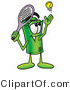 Illustration of a Cartoon Rolled Money Mascot Preparing to Hit a Tennis Ball by Mascot Junction