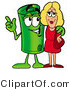 Illustration of a Cartoon Rolled Money Mascot Talking to a Pretty Blond Woman by Mascot Junction