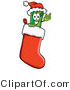 Illustration of a Cartoon Rolled Money Mascot Wearing a Santa Hat Inside a Red Christmas Stocking by Mascot Junction