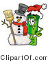 Illustration of a Cartoon Rolled Money Mascot with a Snowman on Christmas by Mascot Junction