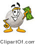 Illustration of a Cartoon Soccer Ball Mascot Holding a Dollar Bill by Mascot Junction