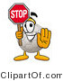 Illustration of a Cartoon Soccer Ball Mascot Holding a Stop Sign by Mascot Junction