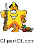 Illustration of a Cartoon Star Mascot Duck Hunting, Standing with a Rifle and Duck by Mascot Junction