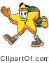Illustration of a Cartoon Star Mascot Hiking and Carrying a Backpack by Mascot Junction
