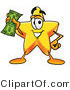 Illustration of a Cartoon Star Mascot Holding a Dollar Bill by Mascot Junction