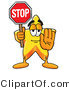 Illustration of a Cartoon Star Mascot Holding a Stop Sign by Mascot Junction