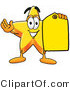 Illustration of a Cartoon Star Mascot Holding a Yellow Sales Price Tag by Mascot Junction