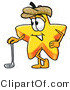 Illustration of a Cartoon Star Mascot Leaning on a Golf Club While Golfing by Mascot Junction