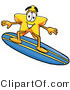 Illustration of a Cartoon Star Mascot Surfing on a Blue and Yellow Surfboard by Mascot Junction