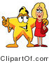 Illustration of a Cartoon Star Mascot Talking to a Pretty Blond Woman by Mascot Junction