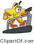 Illustration of a Cartoon Star Mascot Walking on a Treadmill in a Fitness Gym by Mascot Junction