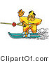 Illustration of a Cartoon Star Mascot Waving While Water Skiing by Mascot Junction