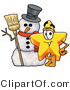 Illustration of a Cartoon Star Mascot with a Snowman on Christmas by Mascot Junction