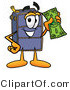 Illustration of a Cartoon Suitcase Mascot Holding a Dollar Bill by Mascot Junction