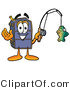 Illustration of a Cartoon Suitcase Mascot Holding a Fish on a Fishing Pole by Mascot Junction