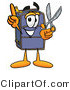 Illustration of a Cartoon Suitcase Mascot Holding a Pair of Scissors by Mascot Junction