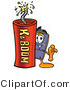 Illustration of a Cartoon Suitcase Mascot Standing with a Lit Stick of Dynamite by Mascot Junction